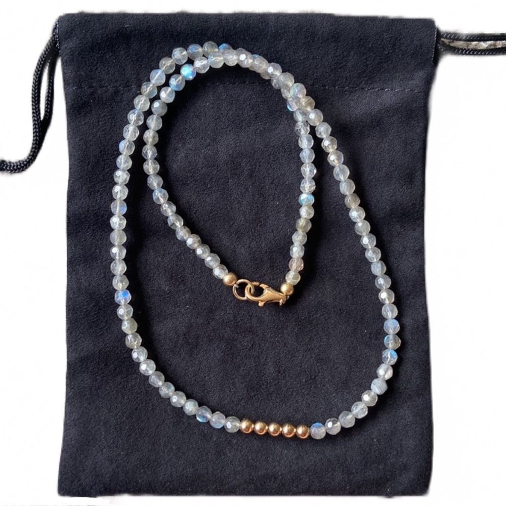 STERLING SILVER 925 BEADED LIGHT BLUE NECKLACE 18”